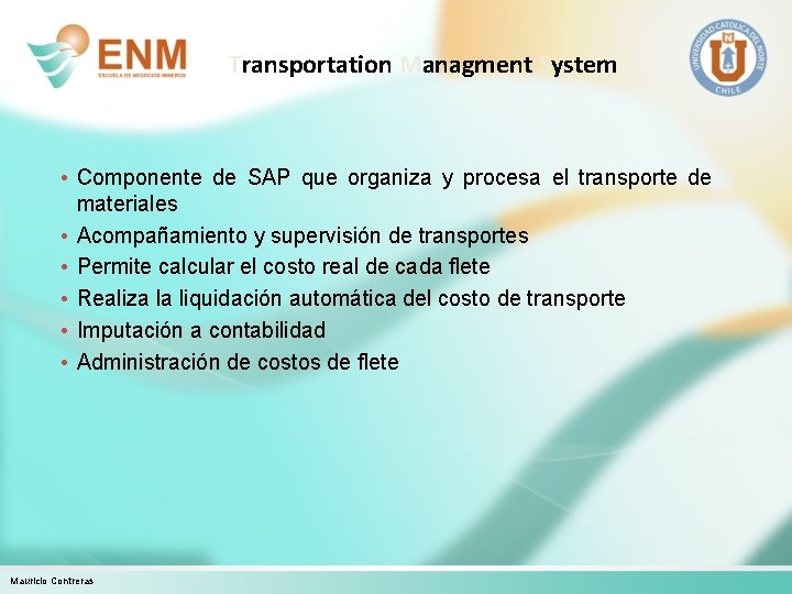 Transportation Managment System • Componente de SAP que organiza y procesa el transporte de