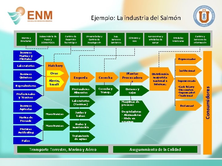 Ejemplo: La industria del Salmón Subsecretaría de Pesca y SERNAPESCA Centros de Desarrollo Tecnológico