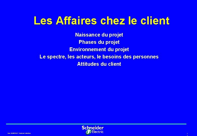 Les Affaires chez le client Naissance du projet Phases du projet Environnement du projet