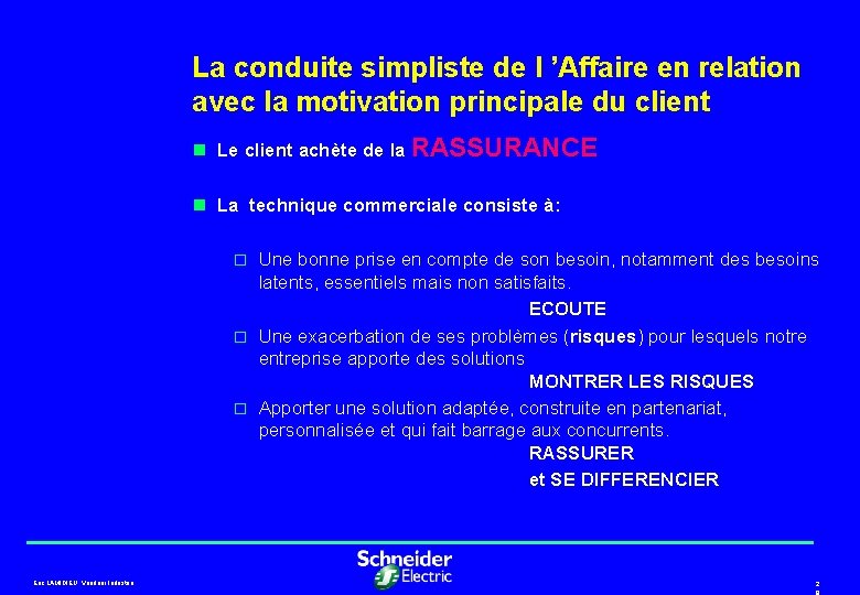 La conduite simpliste de l ’Affaire en relation avec la motivation principale du client La conduite simpliste de l ’Affaire en relation avec la motivation principale du client