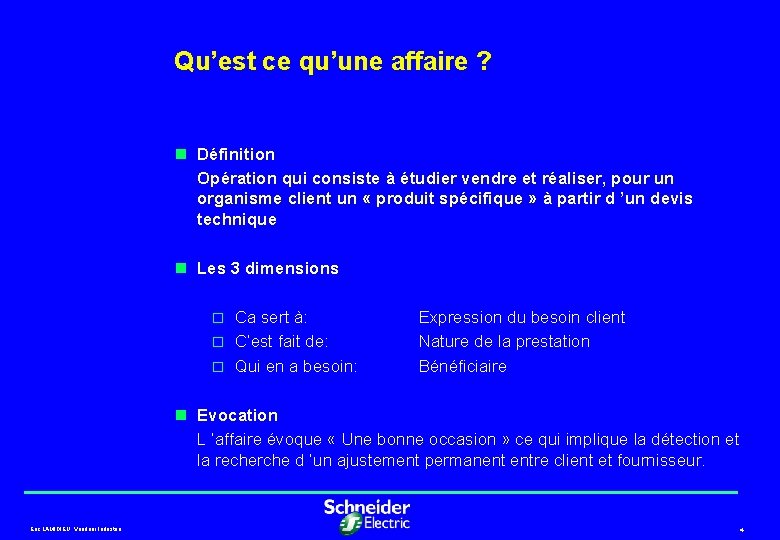 Qu’est ce qu’une affaire ? n Définition Opération qui consiste à étudier vendre et