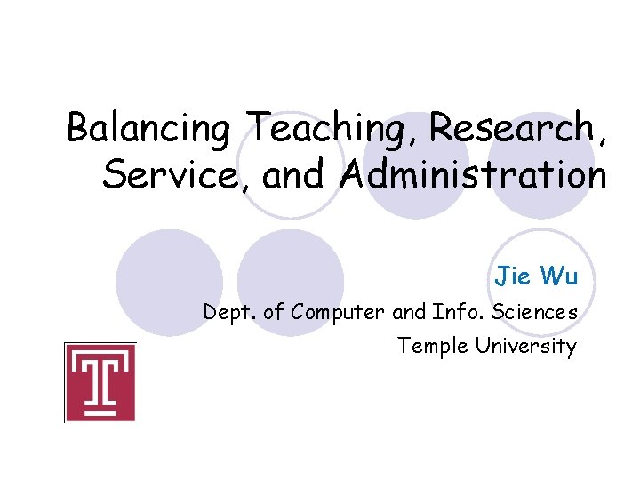 Balancing Teaching, Research, Service, and Administration Jie Wu Dept. of Computer and Info. Sciences
