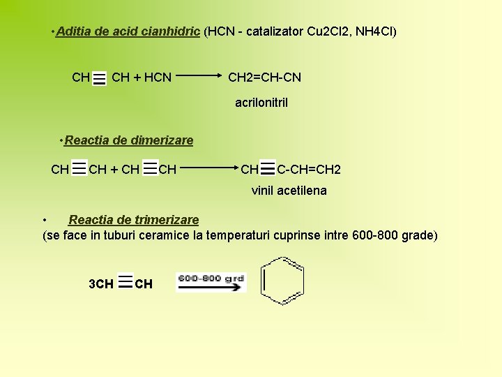 • Aditia de acid cianhidric (HCN - catalizator Cu 2 Cl 2, NH