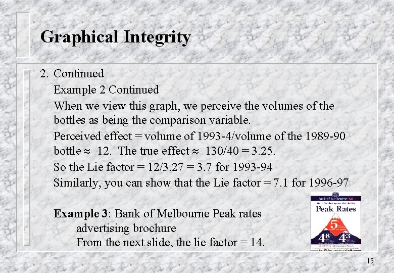 Graphical Integrity 2. Continued Example 2 Continued When we view this graph, we perceive