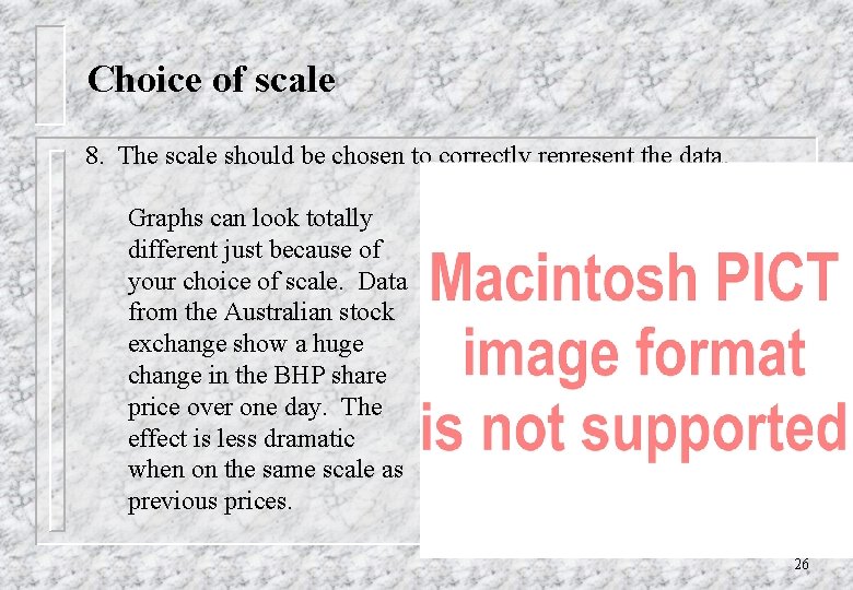 Choice of scale 8. The scale should be chosen to correctly represent the data.