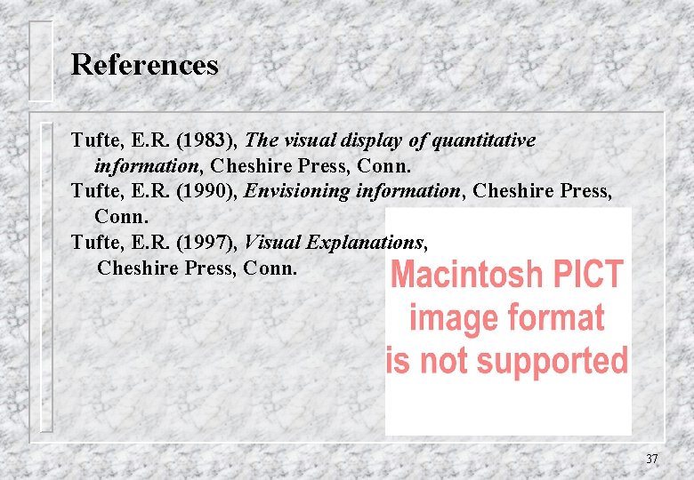 References Tufte, E. R. (1983), The visual display of quantitative information, Cheshire Press, Conn.