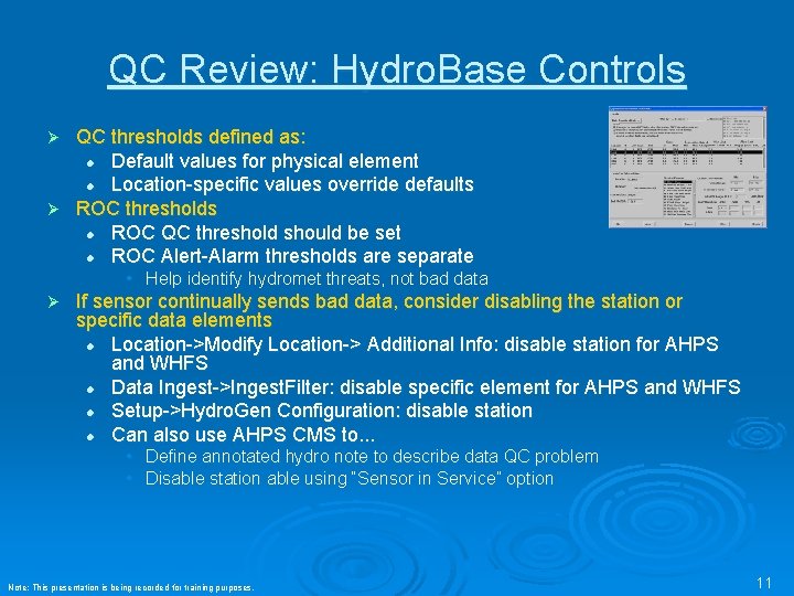 QC Review: Hydro. Base Controls QC thresholds defined as: l Default values for physical QC Review: Hydro. Base Controls QC thresholds defined as: l Default values for physical