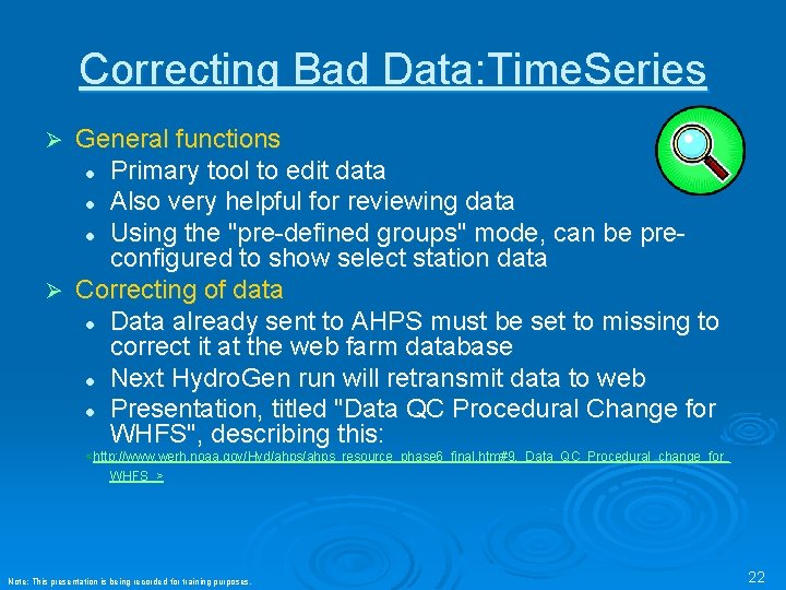 Correcting Bad Data: Time. Series General functions l Primary tool to edit data l Correcting Bad Data: Time. Series General functions l Primary tool to edit data l