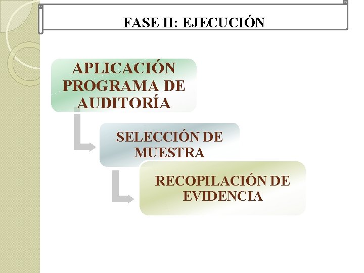  FASE II: EJECUCIÓN APLICACIÓN PROGRAMA DE AUDITORÍA SELECCIÓN DE MUESTRA RECOPILACIÓN DE EVIDENCIA