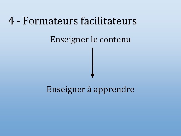 4 - Formateurs facilitateurs Enseigner le contenu Enseigner à apprendre 