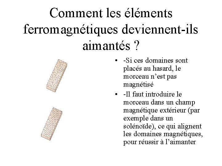 Comment les éléments ferromagnétiques deviennent-ils aimantés ? • -Si ces domaines sont placés au
