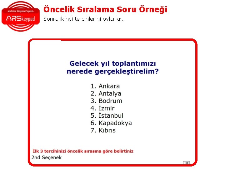 Öncelik Sıralama Soru Örneği Sonra ikinci tercihlerini oylarlar. Öncelik Sıralama Soru Örneği Sonra ikinci tercihlerini oylarlar.