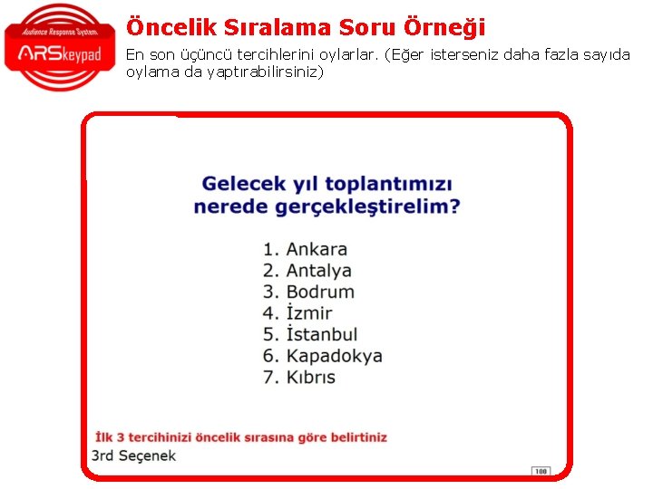 Öncelik Sıralama Soru Örneği En son üçüncü tercihlerini oylarlar. (Eğer isterseniz daha fazla sayıda Öncelik Sıralama Soru Örneği En son üçüncü tercihlerini oylarlar. (Eğer isterseniz daha fazla sayıda