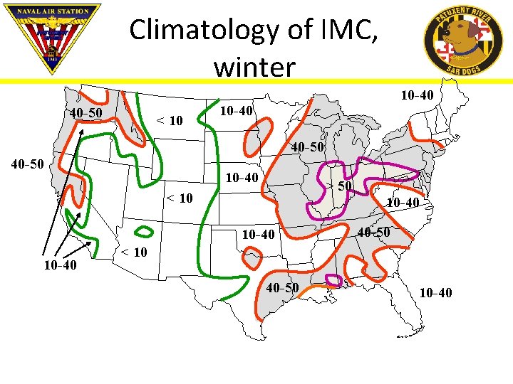 Climatology of IMC, winter 40 -50 < 10 10 -40 40 -50 10 -40
