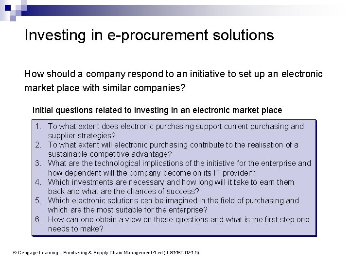 Investing in e-procurement solutions How should a company respond to an initiative to set