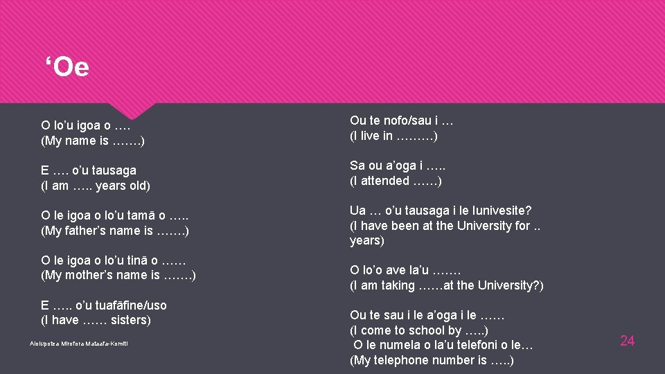 Samoan G Language 1 Aiolupotea Mirofora Mataafakomiti