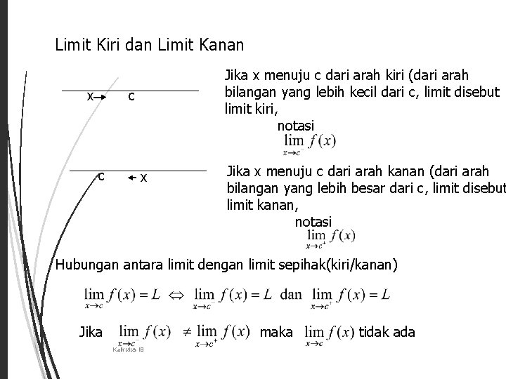 5 Limit Kiri dan Limit Kanan x Jika x menuju c dari arah kiri
