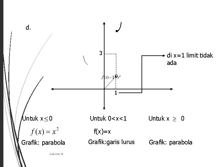 8 d. 3 di x=1 limit tidak ada º 1 Untuk x 0 Untuk