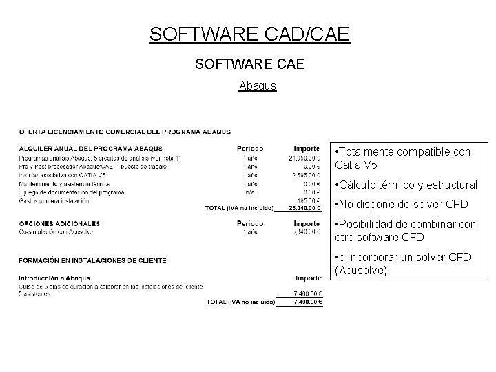 SOFTWARE CAD/CAE SOFTWARE CAE Abaqus • Totalmente compatible con Catia V 5 • Cálculo