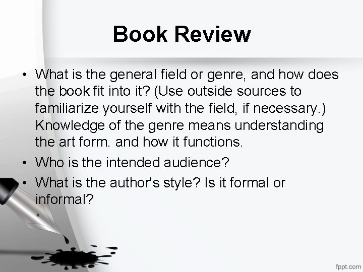 Book Review • What is the general field or genre, and how does the