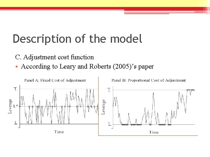 16 Description of the model C. Adjustment cost function • According to Leary and