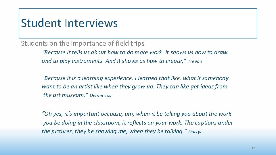 Student Interviews Students on the importance of field trips “Because it tells us about