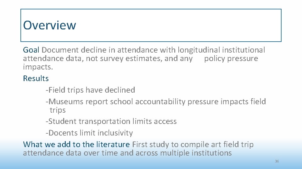 Overview Goal Document decline in attendance with longitudinal institutional attendance data, not survey estimates,