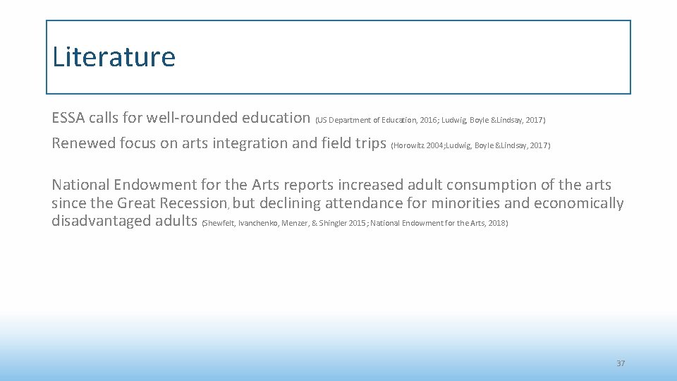 Literature ESSA calls for well-rounded education (US Department of Education, 2016; Ludwig, Boyle &Lindsay,