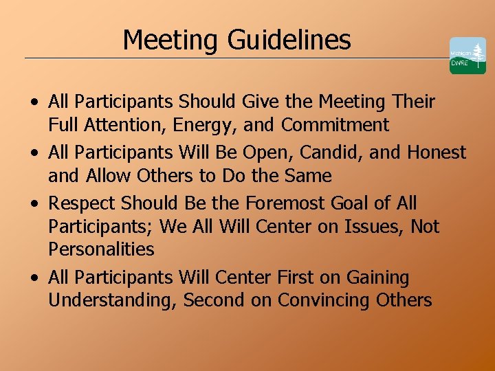 Meeting Guidelines • All Participants Should Give the Meeting Their Full Attention, Energy, and