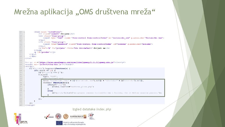 Mrežna aplikacija „OMS društvena mreža“ Izgled datoteke index. php 