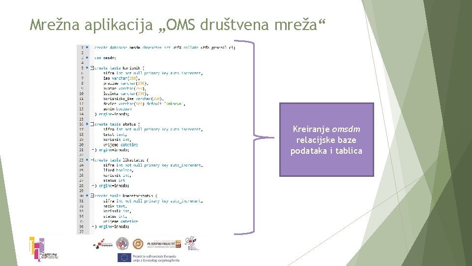 Mrežna aplikacija „OMS društvena mreža“ Kreiranje omsdm relacijske baze podataka i tablica 