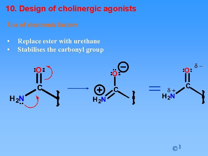 10. Design of cholinergic agonists Use of electronic factors • • Replace ester with