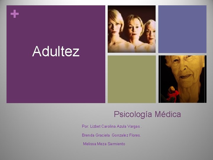 + Adultez Psicología Médica Por: Lizbet Carolina Azula Vargas. Brenda Graciela Gonzalez Flores. Melissa