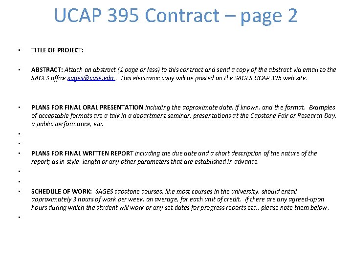 UCAP 395 Contract – page 2 • • TITLE OF PROJECT: • PLANS FOR