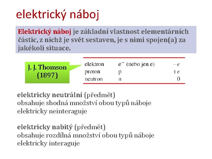 elektrický náboj Elektrický náboj je základní vlastnost elementárních částic, z nichž je svět sestaven,