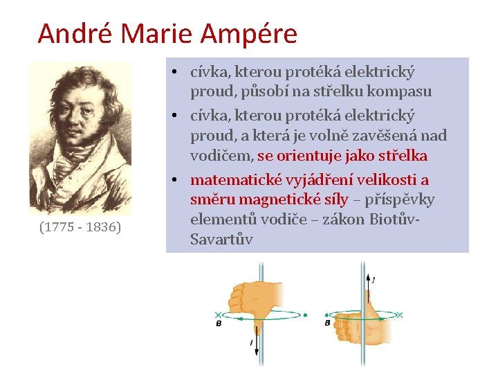 André Marie Ampére (1775 - 1836) • cívka, kterou protéká elektrický proud, působí na