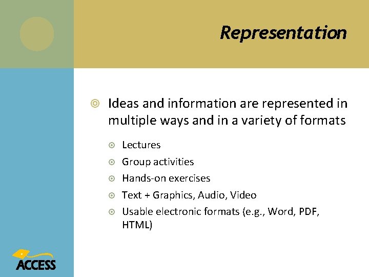 Representation Ideas and information are represented in multiple ways and in a variety of