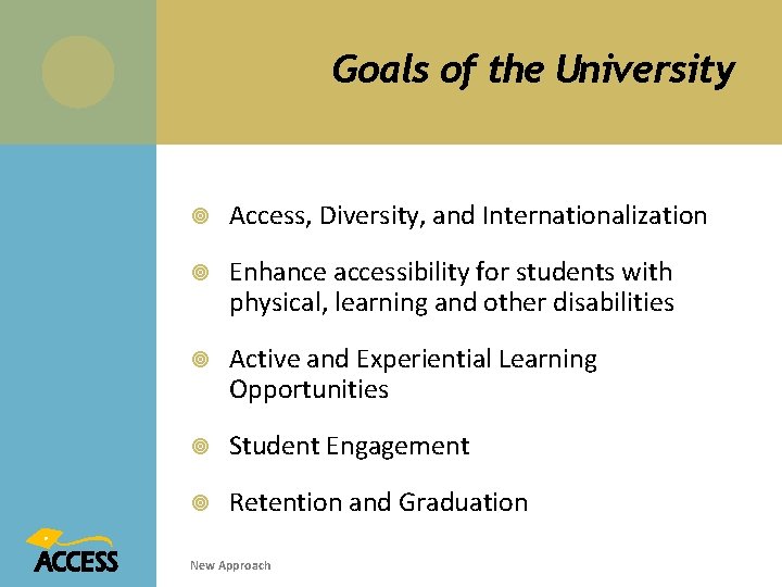 Goals of the University Access, Diversity, and Internationalization Enhance accessibility for students with physical,