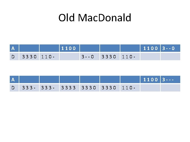 Old Mac. Donald A D 1100 3330 110 - 1100 3 --0 3330 110