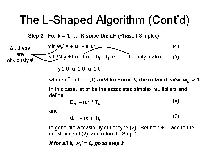 The L-Shaped Algorithm (Cont’d) Step 2. For k = 1, …, K solve the