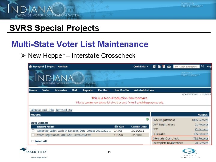 SVRS Special Projects Multi-State Voter List Maintenance Ø New Hopper – Interstate Crosscheck 10
