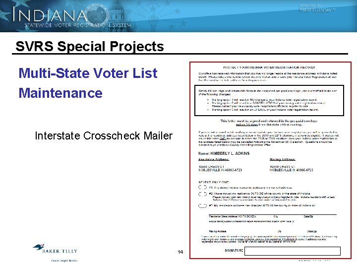 SVRS Special Projects Multi-State Voter List Maintenance Interstate Crosscheck Mailer 14 