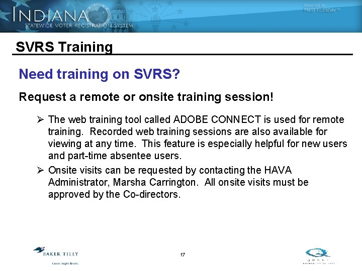 SVRS Training Need training on SVRS? Request a remote or onsite training session! Ø
