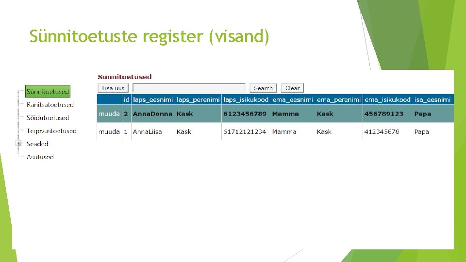 Sünnitoetuste register (visand) 