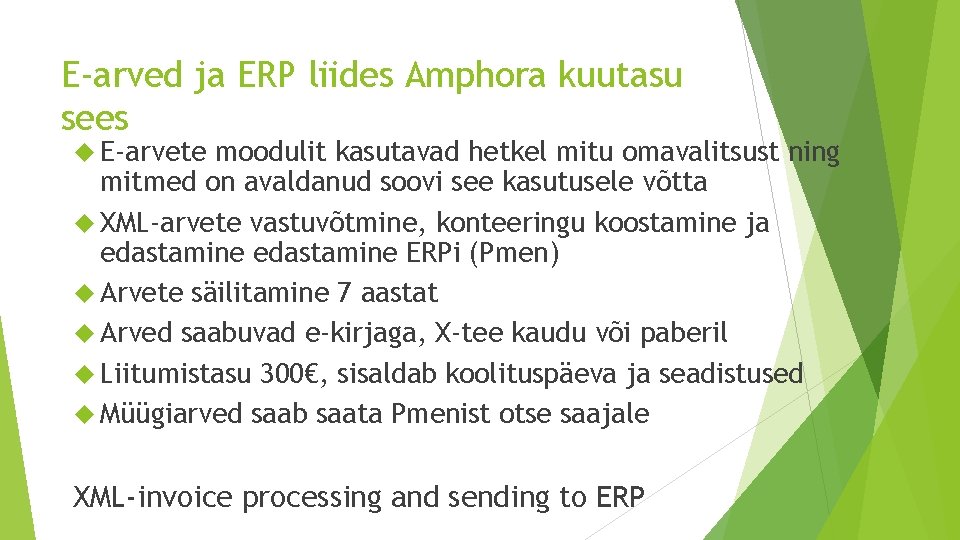 E-arved ja ERP liides Amphora kuutasu sees E-arvete moodulit kasutavad hetkel mitu omavalitsust ning