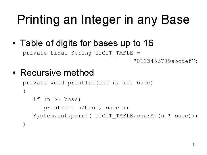 Printing an Integer in any Base • Table of digits for bases up to