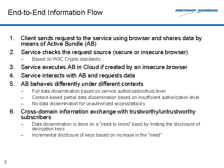 End-to-End Information Flow 1. 2. Client sends request to the service using browser and