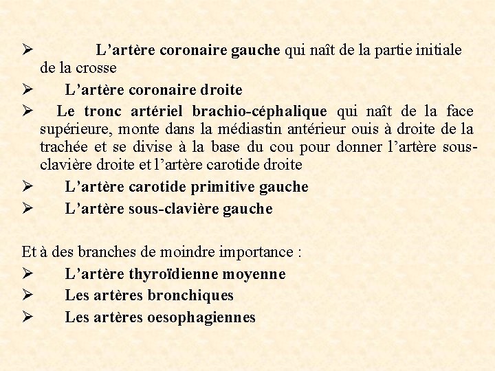  Ø Ø Ø L’artère coronaire gauche qui naît de la partie initiale de