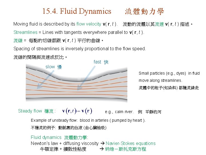 15. 4. Fluid Dynamics Moving fluid is described by its flow velocity v( r,