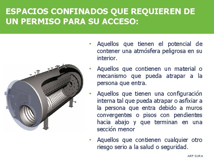 ESPACIOS CONFINADOS QUE REQUIEREN DE UN PERMISO PARA SU ACCESO: • Aquellos que tienen